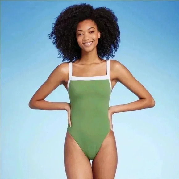 NWT Women's Square Neck Wide Binding One Piece Swimsuit - Shade & Shore - Picture 1 of 5